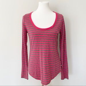Juicy Couture Long Sleeve Pink & Gray Stripe Top Size Large